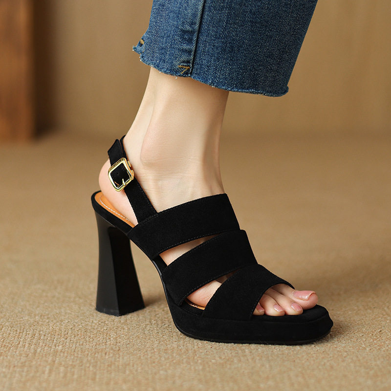 10cm~2026夏季新款粗跟防水台凉鞋女后空鱼嘴高跟鞋时尚优雅