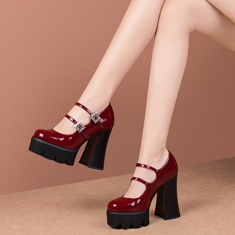 2026春秋季新款防水台超高跟鞋一字带厚底粗跟单鞋女