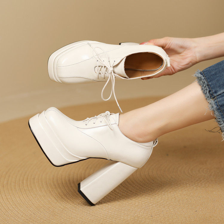 2026粗跟防水台高跟鞋系带深口单鞋礼服鞋婚鞋12cm时尚单鞋