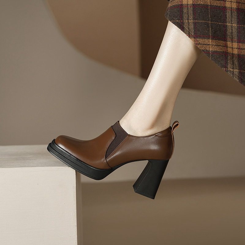 头层牛皮厚底粗跟深口单鞋女2025秋冬新款女鞋简约高跟鞋小皮鞋,女鞋,深口单鞋,淘宝优惠券,粉丝福利购,淘宝优惠卷
