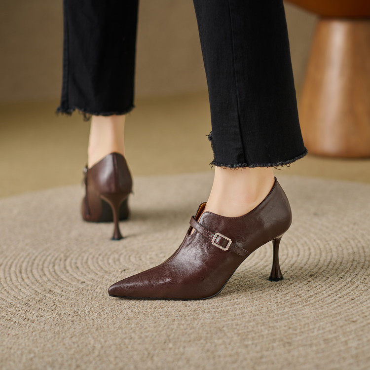 2026秋季新款真皮尖头气质深口高跟鞋手抓羊皮细跟V口单鞋女,女鞋,深口单鞋,淘宝优惠券,粉丝福利购,淘宝优惠卷