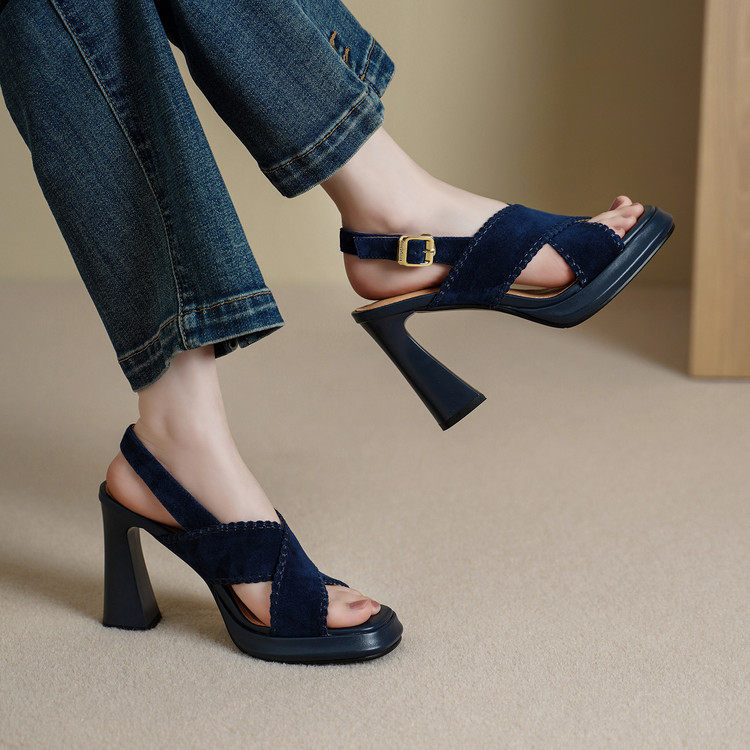 2026新款夏季外穿粗跟真皮防水台厚底女鞋羊皮高跟凉鞋女