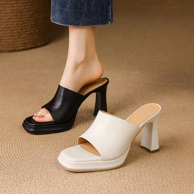 2025夏新款粗跟配裙气质凉拖鞋防水台9cm超高跟凉鞋女,女鞋,一字拖,淘宝优惠券,粉丝福利购,淘宝优惠卷