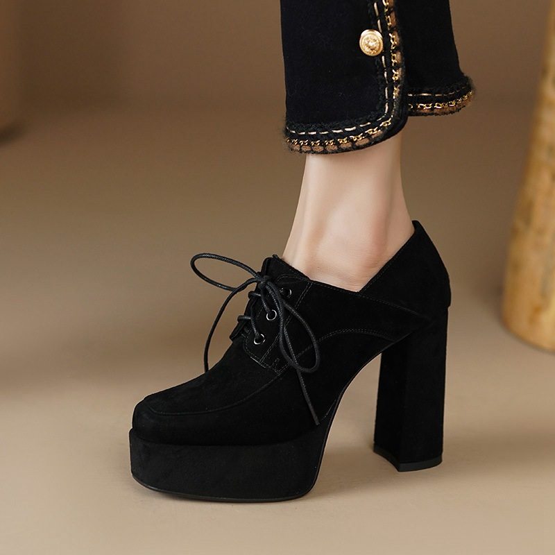 复古绑带厚底粗跟单鞋2025秋冬新款女鞋深口高跟鞋欧美风小皮鞋,女鞋,深口单鞋,淘宝优惠券,粉丝福利购,淘宝优惠卷