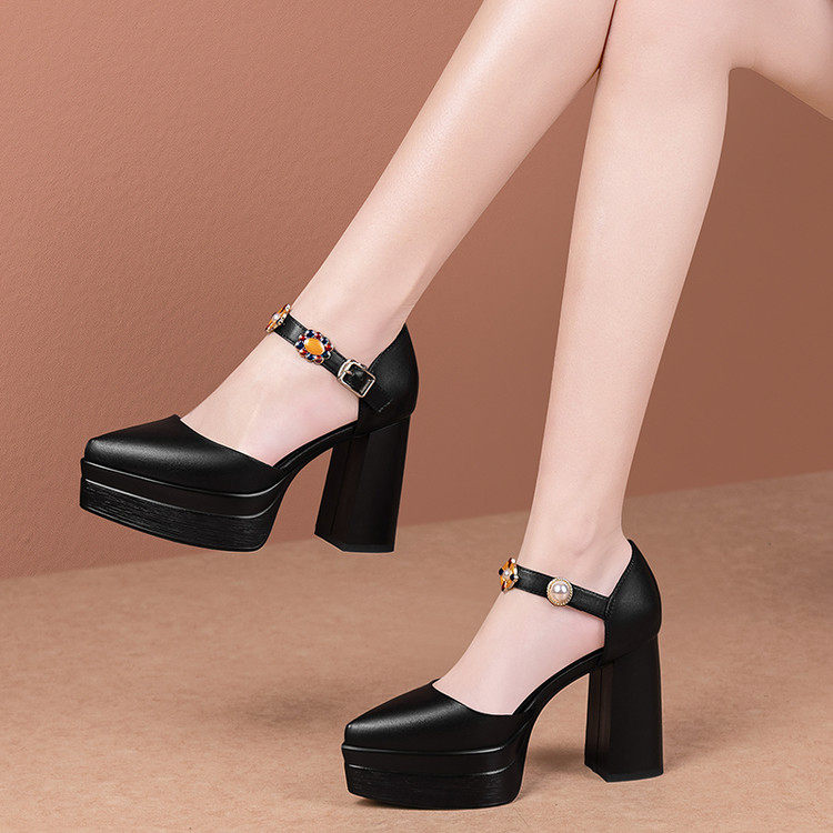 2026夏季时尚粗跟防水台露趾10cm高跟鞋浅口百搭凉鞋女小个子