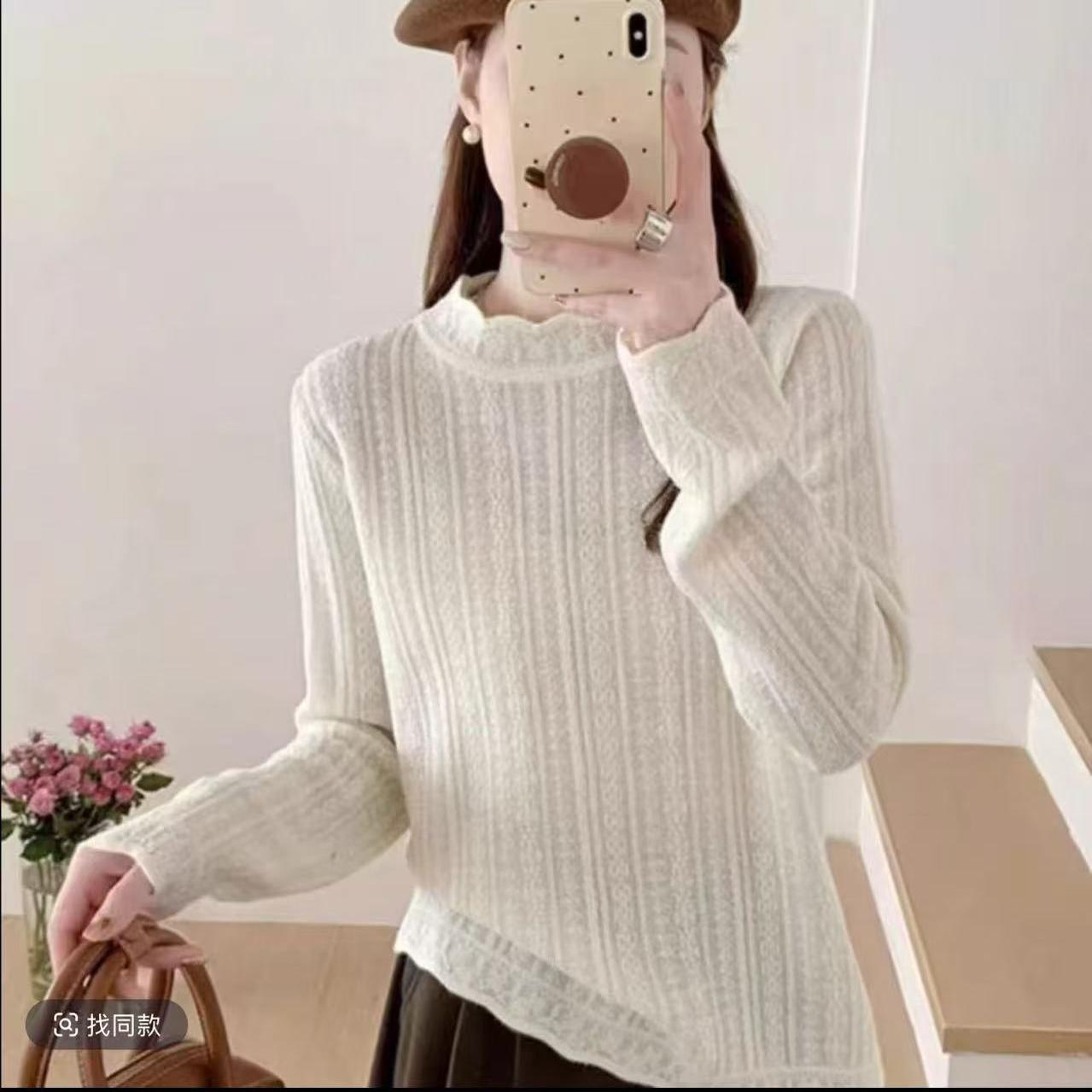【以直播间为准】波浪领蕾丝针织衫打底衫上衣女