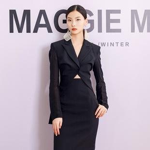 设计师款 马婧同款 MA西装 MAGGIE 雅典黑燕尾佳人飒美复古西装