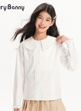 BarryBanny女童衬衫2026新款春季娃娃领洋气宽松衬衣儿童白色上衣