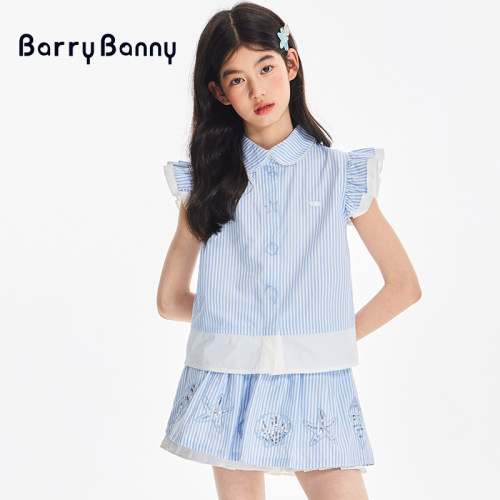 BarryBanny女童海洋短袖衬衫套装