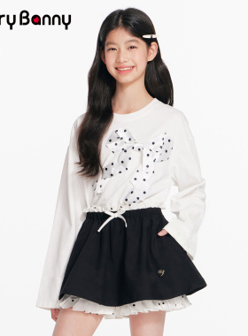 BarryBanny女童蝴蝶结T恤2026春季新款儿童纯棉白色休闲长袖上衣