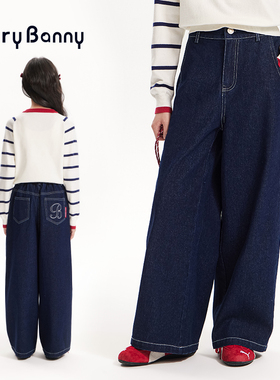 BarryBanny女童复古水洗牛仔裤2026新款春季儿童中大童直筒阔腿裤