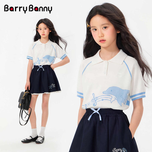 BarryBanny女童海豚短袖T恤翻领