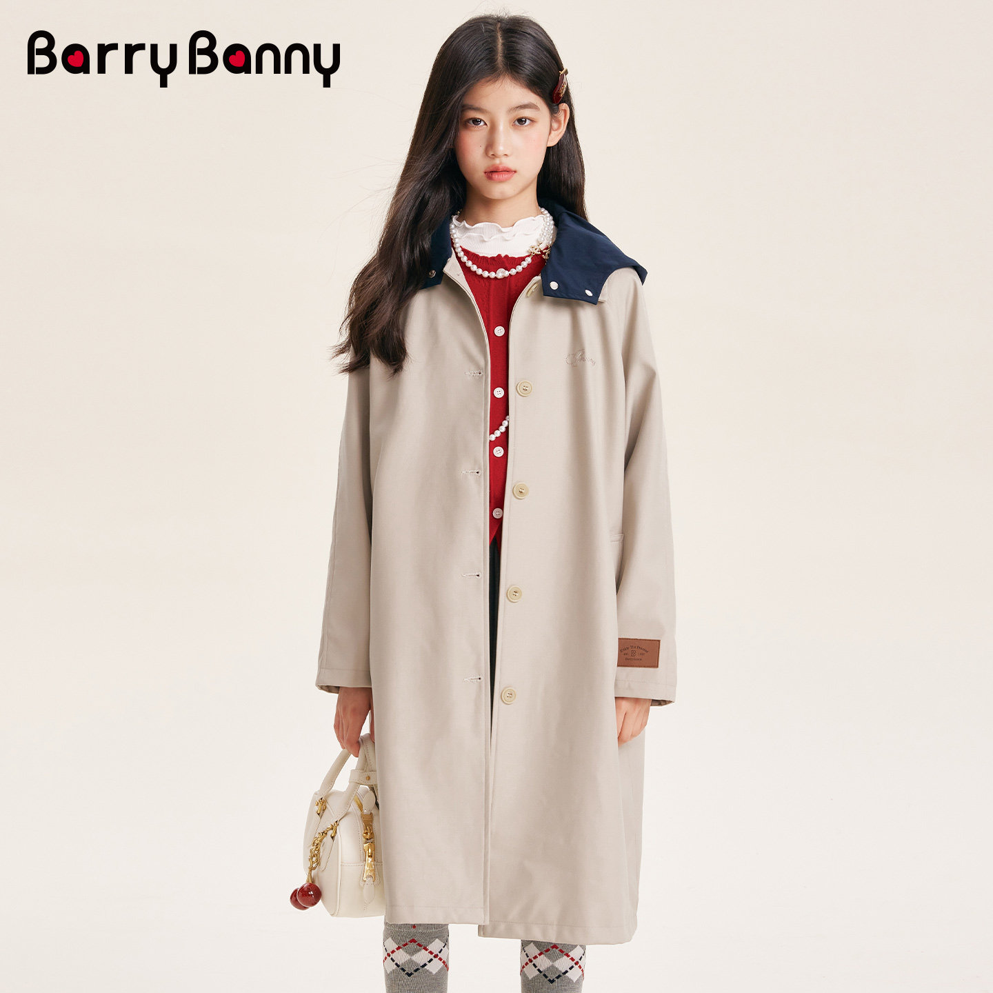 BarryBanny女童连帽风衣2026新款春季中长款撞色洋气儿童时髦外套,童装/婴儿装/亲子装,风衣,淘宝优惠券,粉丝福利购,淘宝优惠卷