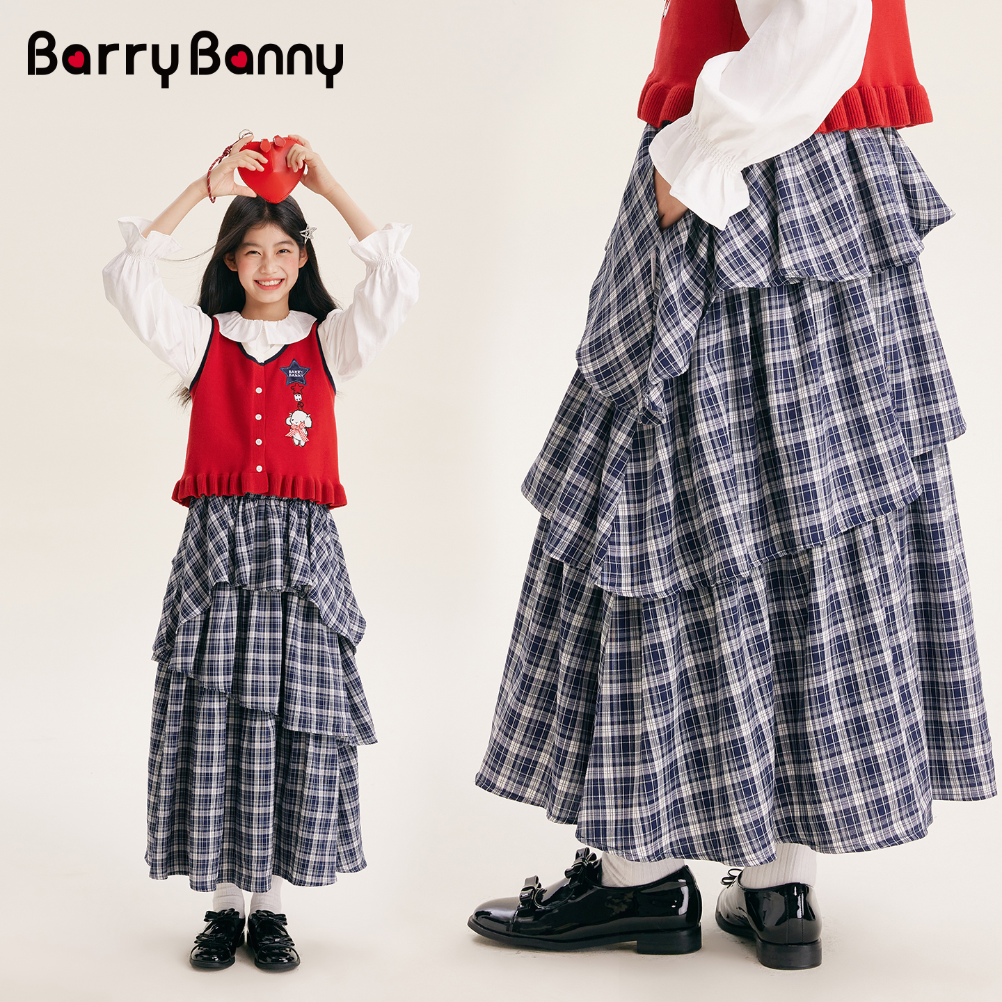 BarryBanny女童格子半身裙蛋糕裙