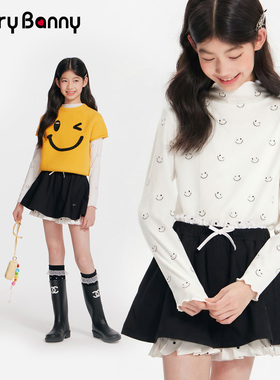 BarryBanny女童笑脸满印打底衫2026春季新款儿童吸湿透气长袖T恤