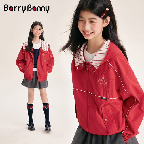 BarryBanny女童连帽夹克红色外套