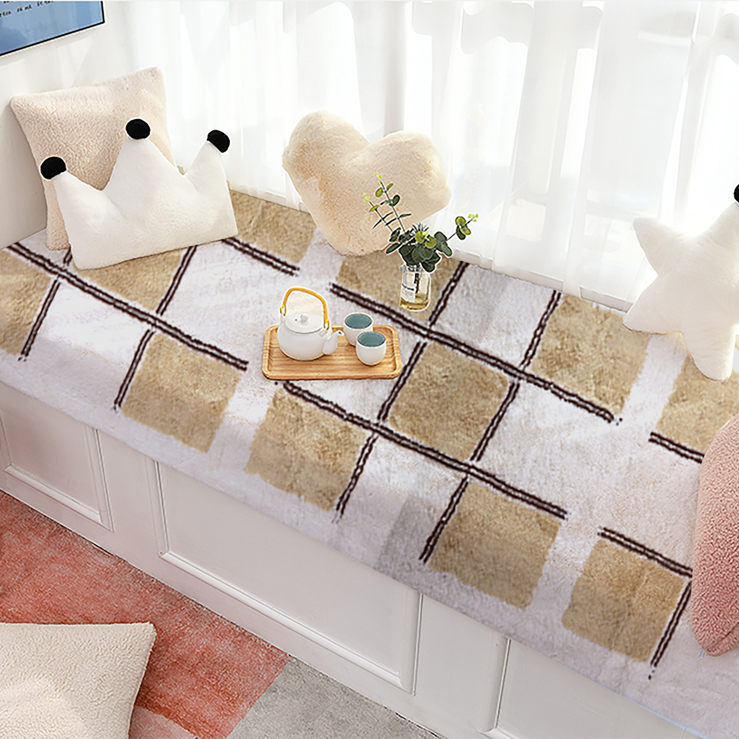 爱美慧家用可水洗田园风格调飘窗垫沙发垫雪尼尔椅垫可机洗