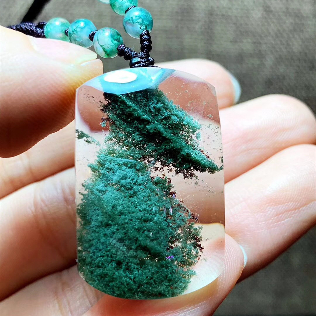 天然绿幽灵水晶平安无事牌吊坠幽灵白幽灵原石聚宝盆千层山金字塔