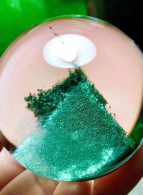 天然水晶绿幽灵星光幽灵千层山聚宝盆 幽灵球金字塔水晶球摆件