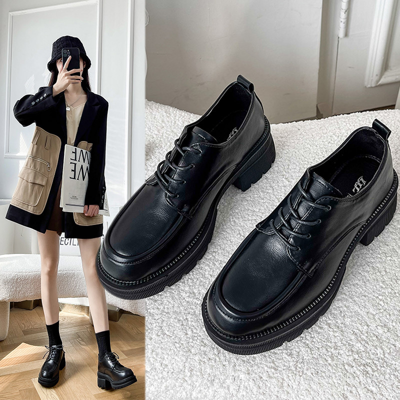 厚底小皮鞋女英伦风黑色系带乐福鞋2022春季新款百搭上班jk豆豆鞋,女鞋,深口单鞋,淘宝优惠券,粉丝福利购,淘宝优惠卷