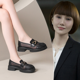 jk工作鞋 英伦镂空透气小皮鞋 女一脚蹬厚底网面单鞋 春夏网纱乐福鞋