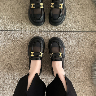 jk上班鞋 网面乐福鞋 一脚蹬薄款 英伦风网纱单鞋 子 女镂空透气小皮鞋