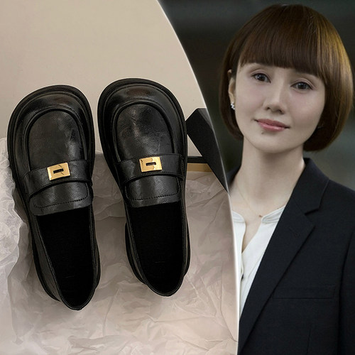 圆头乐福鞋女英伦风平底小皮鞋