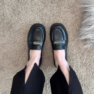 2026春秋JK女鞋 英伦风黑色小皮鞋 子 女一脚蹬春秋单鞋 平底乐福鞋