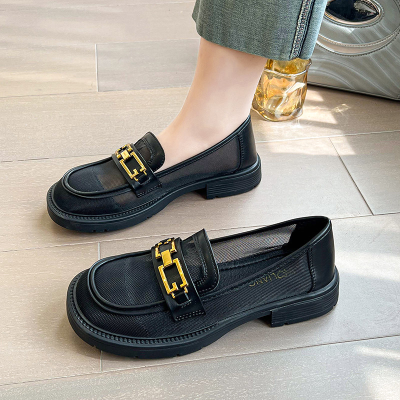 网纱单鞋女夏季黑色上班透气乐福鞋2025新款一脚蹬平底网面小皮鞋,女鞋,乐福鞋（豆豆鞋）,淘宝优惠券,粉丝福利购,淘宝优惠卷