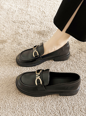 平底乐福鞋女一脚蹬显瘦春秋女鞋英伦风黑色小皮鞋百搭jk豆豆鞋子