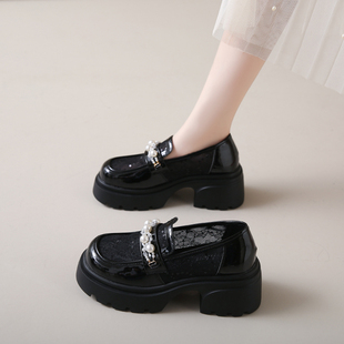 网纱单鞋女英伦增高透气小皮鞋一脚蹬网面乐福鞋2026新款春夏女鞋