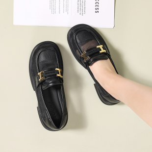 工作鞋 网纱小皮鞋 镂空薄款 网面春夏乐福鞋 子 女英伦风厚底秀气单鞋