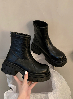 厚底马丁靴女增高切尔西靴2025新款秋冬女靴子英伦黑色短靴瘦瘦靴