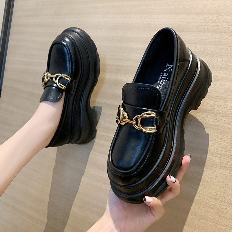 马衔扣粗跟乐福鞋女2025新款