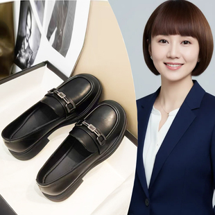 春秋圆头单鞋 平底乐福鞋 2026新款 英伦风小皮鞋 女一脚蹬黑色工作鞋