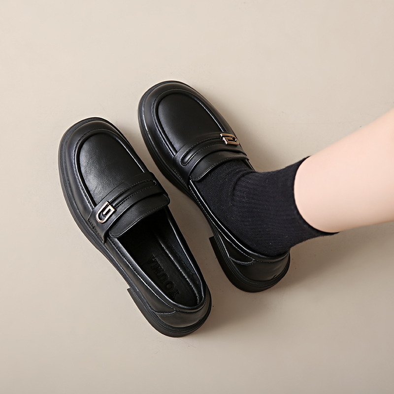 平底乐福鞋女英伦风jk黑色