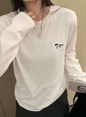 DW超好看卡通小马白色T恤 刺绣流苏简洁百搭休闲长袖打底衫女8272