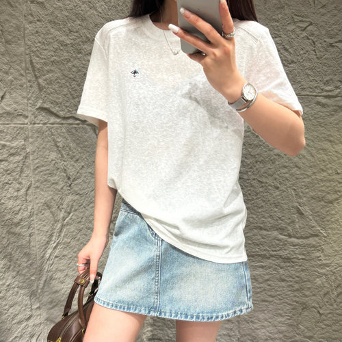 高品质亲肤简约降落伞刺绣短袖T恤女2026春夏新款圆领上衣7680