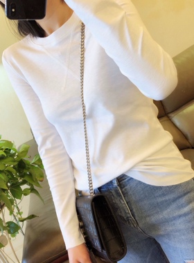 DW2025秋冬季内搭圆领白色纯棉修身百搭加绒加厚打底衫长袖T恤女