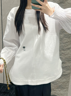 DW2025秋季加绒刺绣衬衫袖T恤女宽松休闲遮肉中长款时尚体恤7338