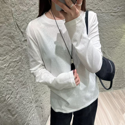 高品质圆领米奇简约洋气百搭长袖T恤女打底衫上衣新款百搭白t8280