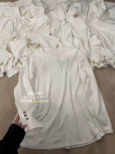 打底长袖 宽松显瘦中长款 女7003 口2025秋冬季 设计感加绒加厚纽扣袖