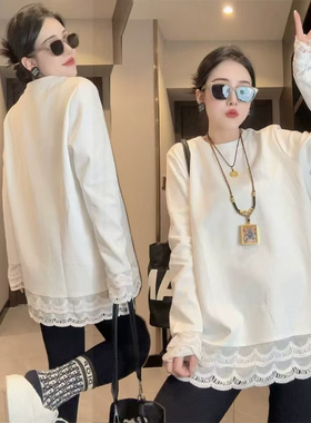 DW2025欧货白色蕾丝花边开叉打底T恤女秋季设计感时尚显瘦7516