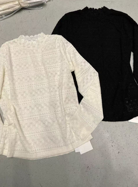 DW秋冬新名媛风气质小姐姐花边领精致蕾丝小衫女洋气简约内搭7367