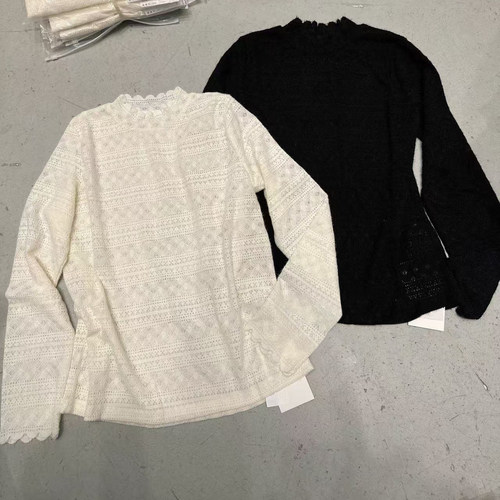 DW秋冬新名媛风气质小姐姐花边领精致蕾丝小衫女洋气简约内搭7367