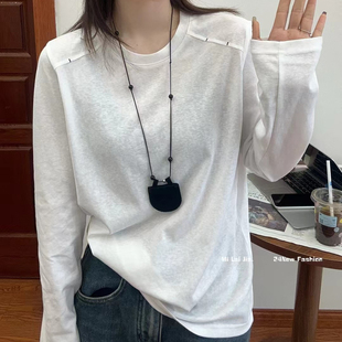 长袖 DW2026春秋新款 百搭打底衫 洋气肩部刺绣时尚 T恤女7307 时尚