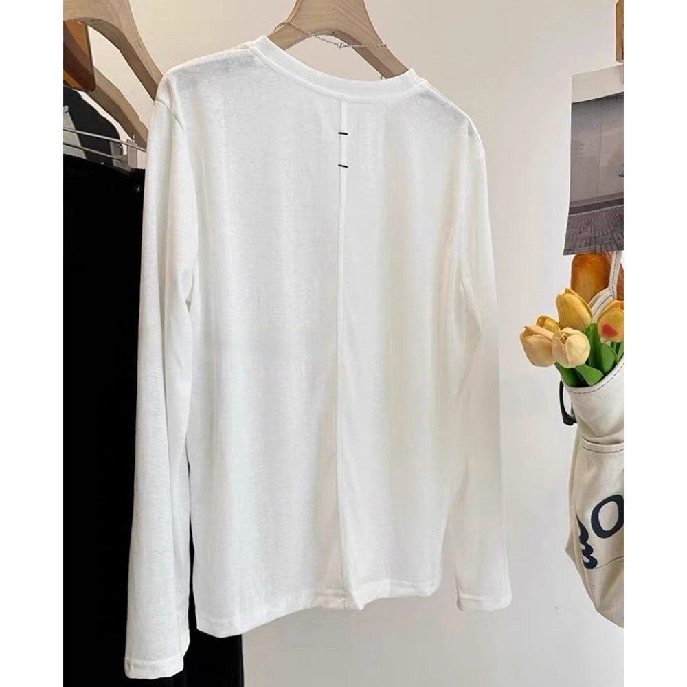 经典单穿的小白韩国设计款雪花棉后背打枣宽松百搭长袖T恤女8183