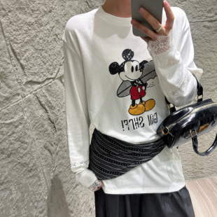 长袖 拼接蕾丝款 T恤7490 软糯面料米奇图案款 现货～韩系洋气秋冬季