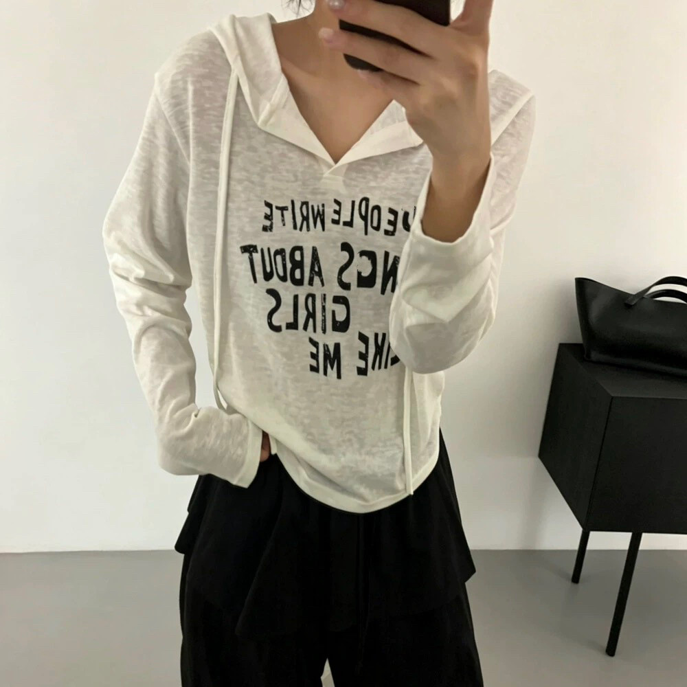 洋气韩版字母收腰连帽长袖T恤打底衫女26秋季百搭休闲上衣女8696