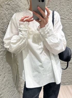 DW春秋季韩系衬衫洋气时尚设计感气质拉链花边宽松显瘦上衣8187